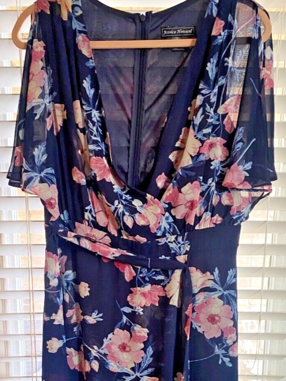 JESSICA HOWARD BLUE FLORAL MIDI HI LOW DRESS SIZE 14 NWOT